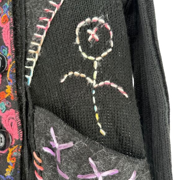 Liquid by Sioni Cardigan Sweater Size L Art To Wear Mohair Wool Blend Black Boho - Picture 6 of 13